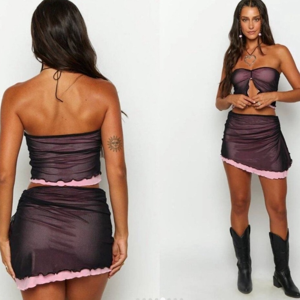 Black and Pink Strapless Two-Piece Set